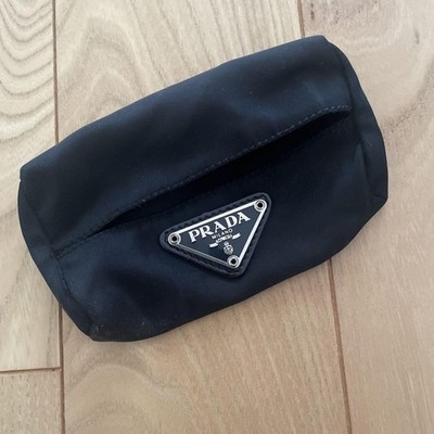 Auth PRADA Tissue Case Pocket Tissue Pouch Nylon Black Logo