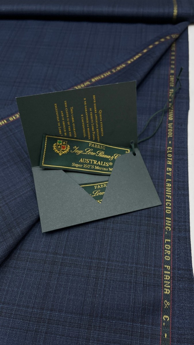 LORO PIANA Suiting Fabric Navy Blue Plaid Super 150s Wool