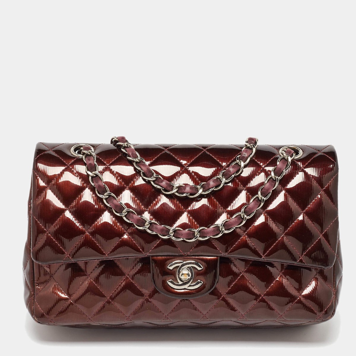 Chanel Classic Double Flap Medium Brown Patent Leather Shoulder
