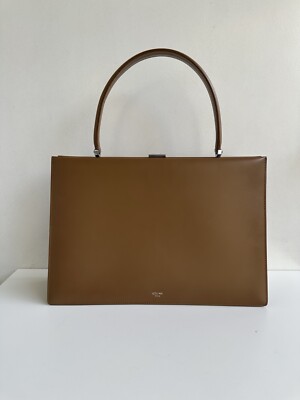 Celine Medium Clasp Bag Handbag Brown Leather Silver Hardware