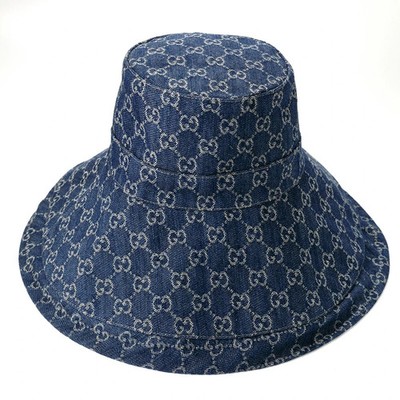 GUCCI 631958 Eco Washed Denim Wide Brim Hat Size M Canvas Logo GG