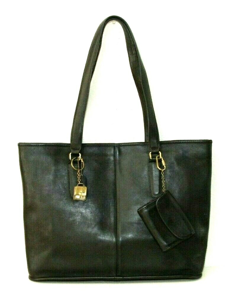 RARE Vintage X-Large Coach Black Leather Tote Hand Bag Made in USA
