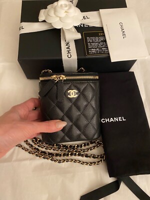 Chanel Mini Vanity Case Wallet On Chain Black Caviar Leather Bag