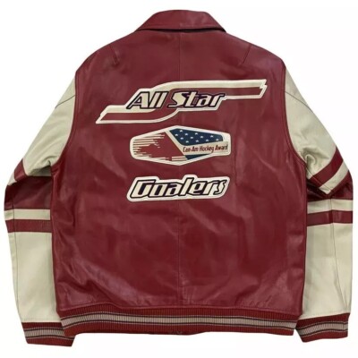 Avirex Men's All Star Goalers Maroon & Cream Bomber Leather Jacket