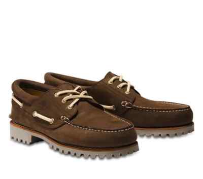 TIMBERLAND MEN'S 3-EYE AUTHENTIC HANDSEWN BOAT SHOES DARK BROWN