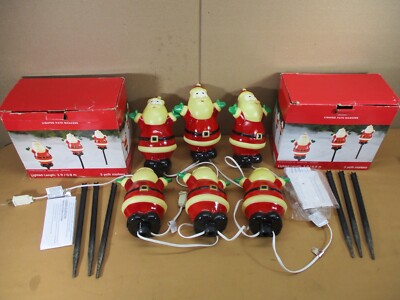 6 Christmas SANTA CLAUS Lighted Path Finder Markers Set by Ashland