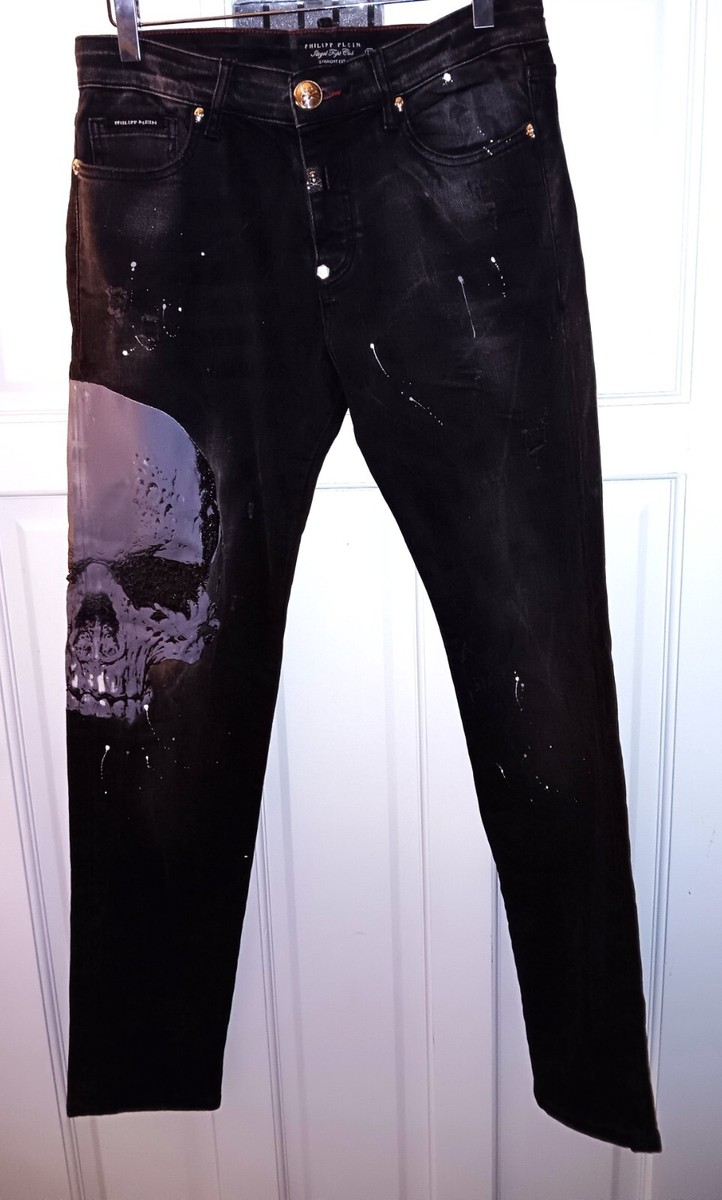 PHILIPP PLEIN Illegal Fight Club Designer Skull Distressed Denim