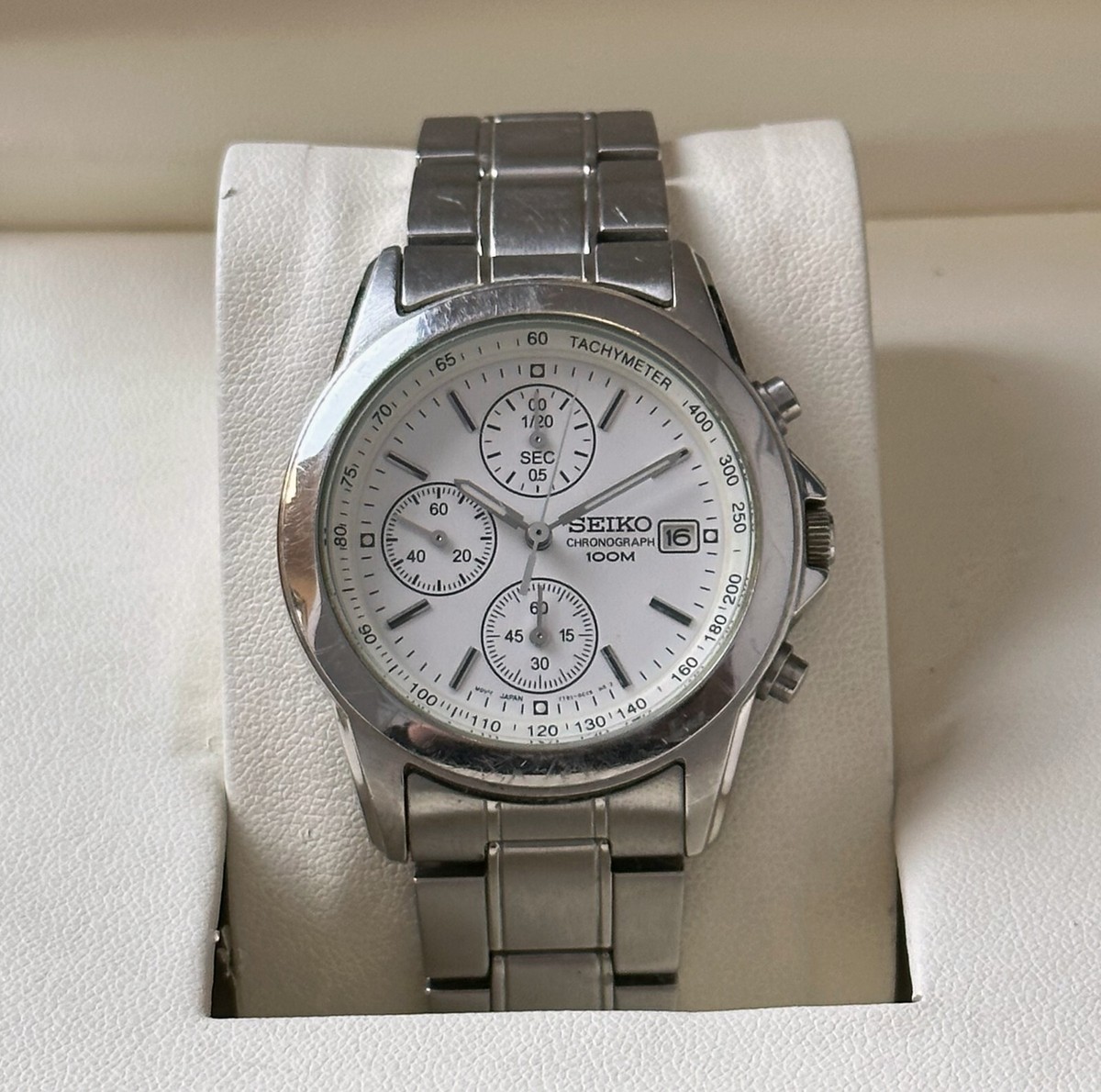 Seiko 7T92-OCWO Chronograph Made In Japan White Dial Men's