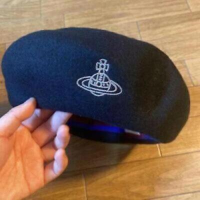 Vivienne Westwood beret hat cap Black orb embroidery wool Ladies S