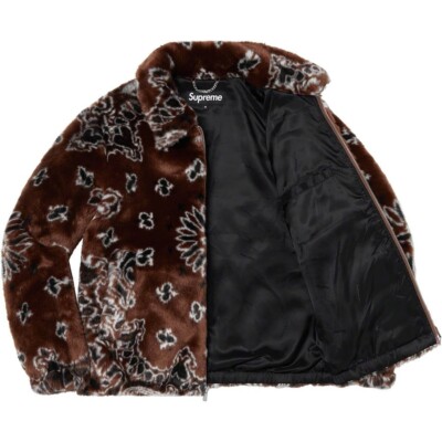 SUPREME Bandana Faux Fur Bomber Jacket Full Pattern Blouson Brown