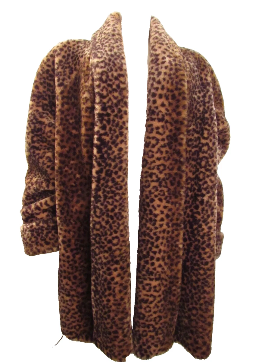 Vintage 70s 80s Monterey Fashions Faux Fur Leopard Coat Women's
