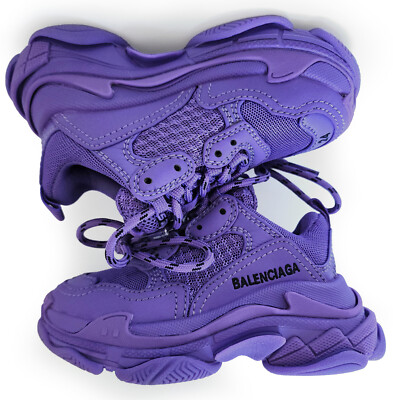 Balenciaga Kids Triple S Low Top Sneakers Shoes Purple Size 24