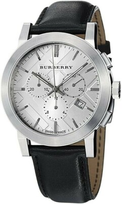 Brand New Burberry BU9355 Chronograph Dial Steel Black Leather