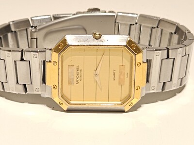 VINTAGE RARE RECTANGLE MEN'S TWO TONE ST. STEEL QUARTZ WATCH