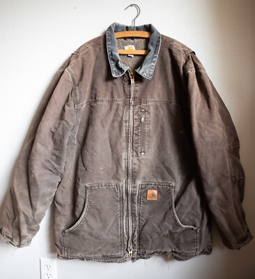 VTG Men's Carhartt C61 DKB Dark Brown Ridge Canvas Sherpa Lined