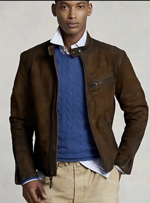 $1498 Polo Ralph Lauren Large Leather Cafe Racer Jacket RoughOut