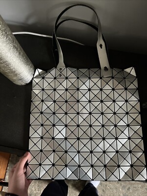BAO BAO ISSEY MIYAKE Silver Prism Style Tote Purse Bag Rectangle