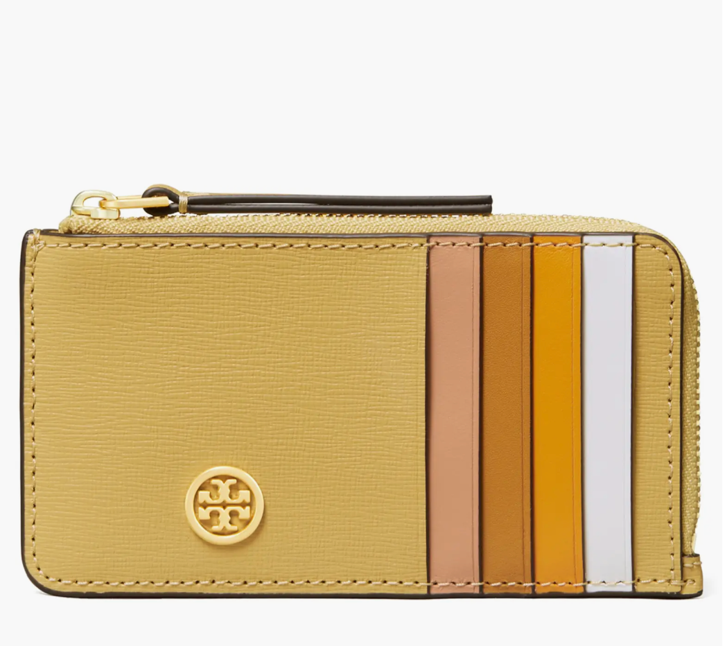 NWT Tory Burch Robinson Color Block Top Zip Card Case Mini Wallet