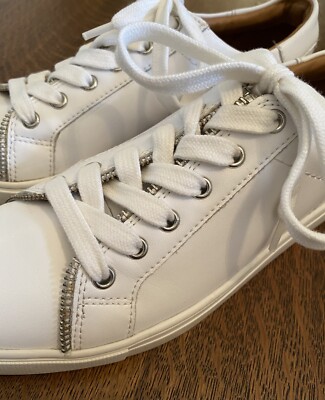 FRYE Sindy Moto Low 8 M Zip White Leather Sneakers Lace-up Shoes