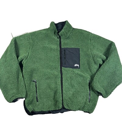 Stussy 8 Ball Sherpa Reversible Jacket Mens XL Extra Large Green