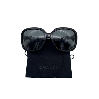 Auth CHANEL 5171-A Bow Detail Square Sunglasses Black & Gold | eBay