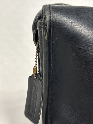 Vintage 90's COACH Turnlock Pouch In Brass Black 3010Leather Check