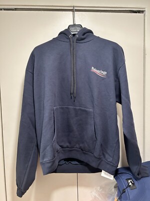 Balenciaga 2018 Campaign Logo Navy Hoodie Pullover size XL | eBay