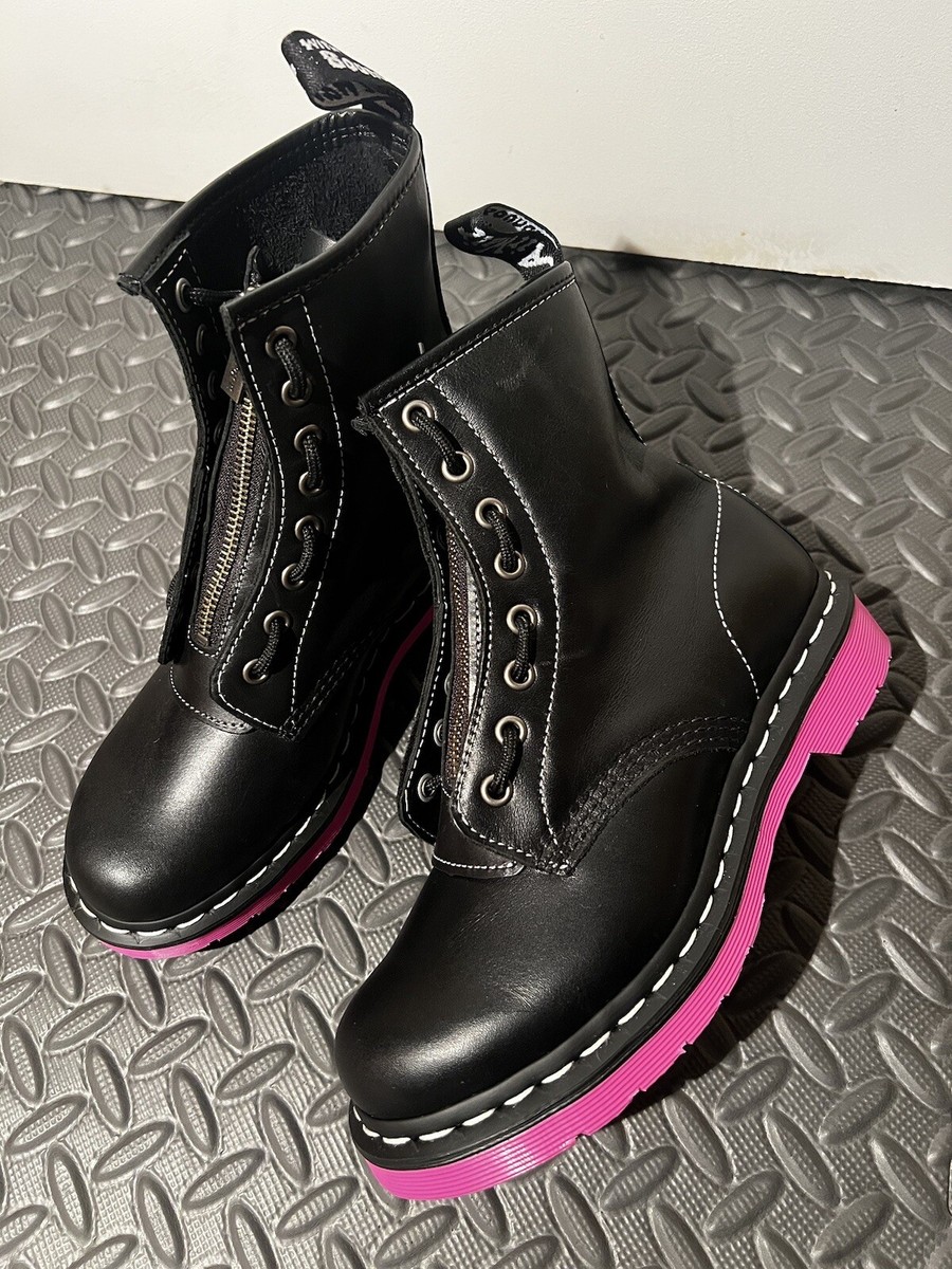 NEW Dr. Martens 1460 Jungle Pink Sole Wanama Black Zip Biker Size