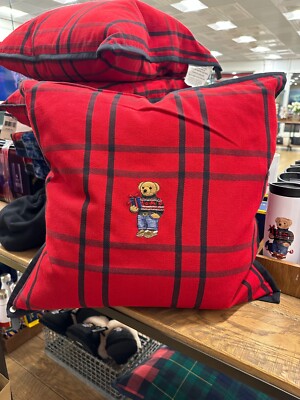 Polo Ralph Lauren Holiday Polo Bear Throw Pillow In Red 20” X 20