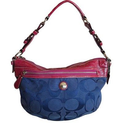 Y2k Coach Shoulder Bag Laura Signature Hobo Purse Denim Navy Pink