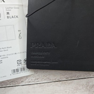 Prada Traveler's Notebook Regular Size Leather Cover Black W/Brass