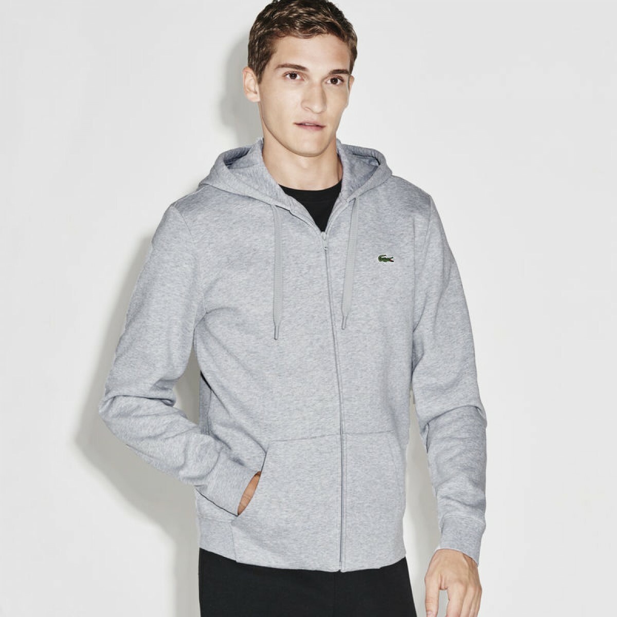 mens Lacoste GK1607 Fleece Hoodie Grey Hooded Sports tracksuit top