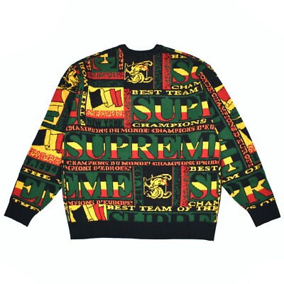 NWT Supreme Jacquard Knit Scarf Logo Sweater Black Rasta SS23