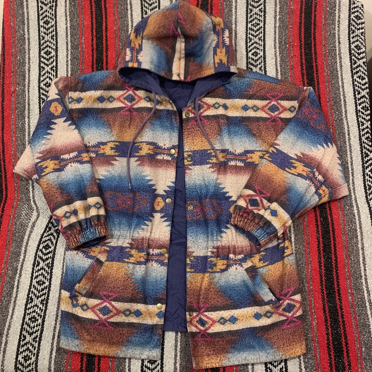 Vintage 90s Unisex Adult Jacket Medium Purple Aztec Reversible