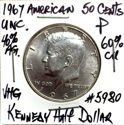 1967 Kennedy Half Dollar 40% Silver 60% Copper US Mint Coin 50