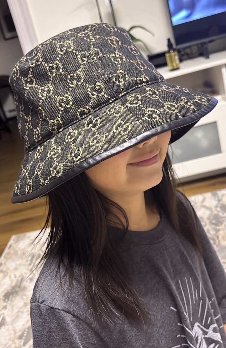 NIB Gucci denim leather trip UNISEX bucket hat - size M/58 | eBay