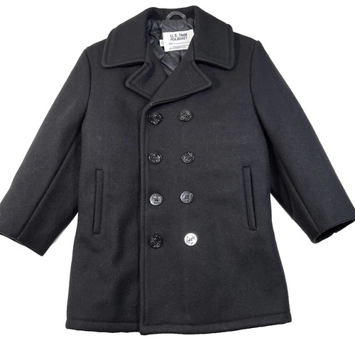 Schott Pea Coat NYC US 740N Jacket Navy Size 44 Mens Wool Black