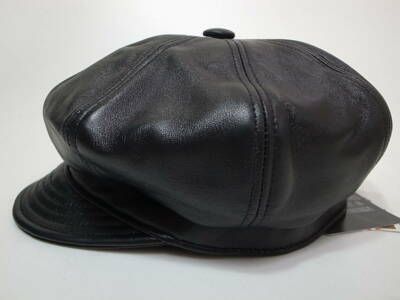 New York Hat Co Lambskin Spitfire Leather Black size M Made in USA