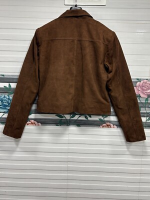 Women 100% Real Suede Leather Brown Cropped Jacket Short Casual