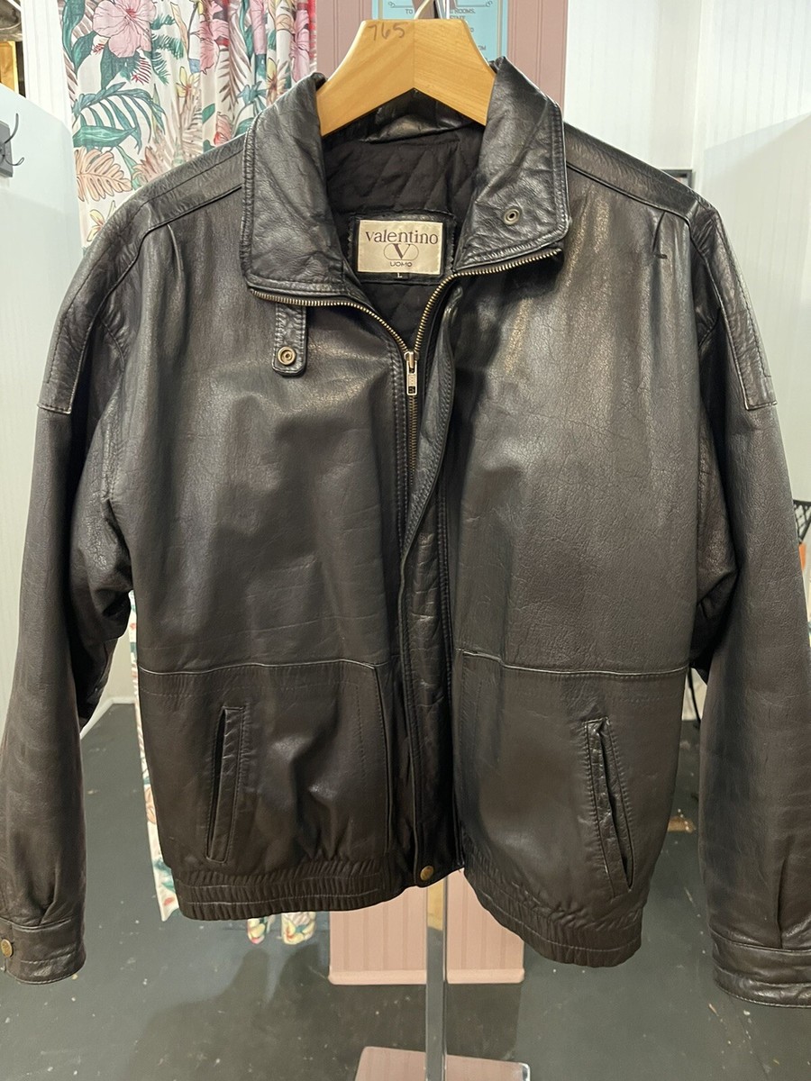 Valentino Men's Leather Jacket Black L Vintage Bomber Rare | eBay