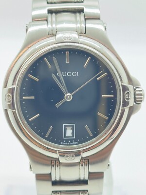 Near Mint] Gucci 9040M Black Dial Silver Men Quartz Vintage Watch