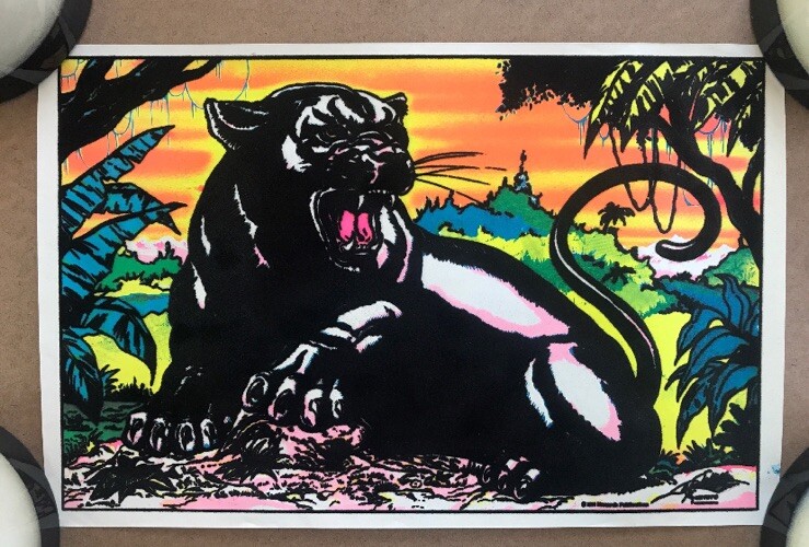 panther vintage blacklight poster 1970s jungle cat Velvet Flocked