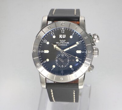 Glycine Airman GMT 42mm GL0150 Big Date Black Men's Swiss Quartz