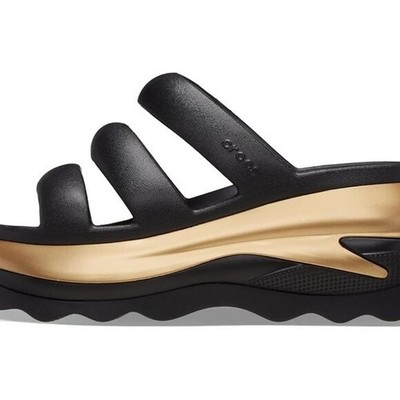 Crocs Mega Crush Metallic Black/Gold Triple Strap Sandal Unisex