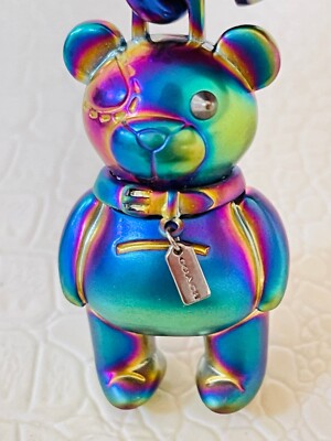 COACH Bear Keychain Key Ring Fob Metal Bag Charm Hologram