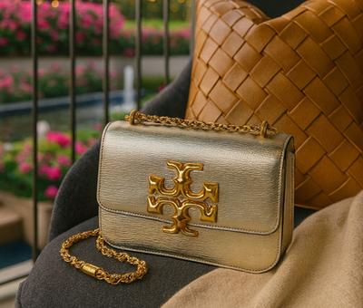 NEW Tory Burch Eleanor Gold Leather Small Convertible Shoulder Bag