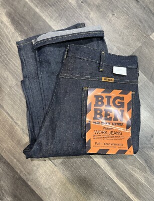 Big Ben By Wrangler 36x34 Raw Denim Men's DEADSTOCK Vintage Denim