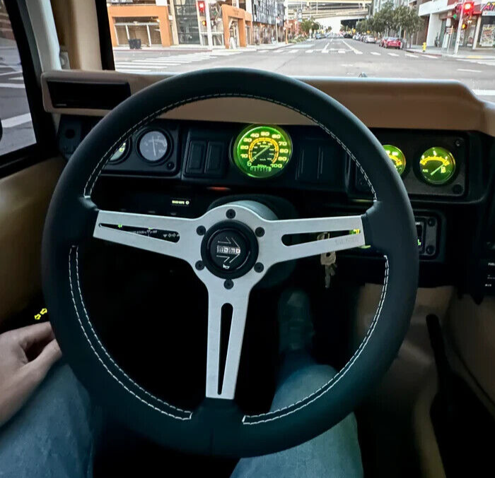 Momo Retro 360mm Leather and Aluminum Steering Wheel | Black