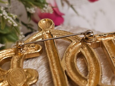 Vintage CHRISTIAN DIOR 1980's Gold Plated Rhinestone Logo Monogram