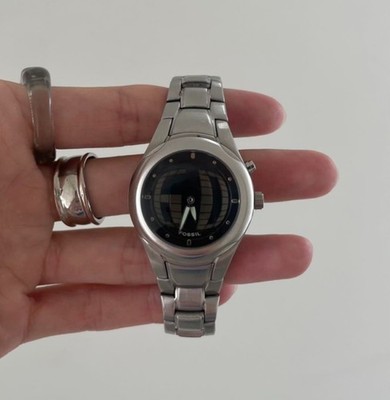 Fossil Big Tic Y2K Vintage Digital Watch Black Dial Silver Band